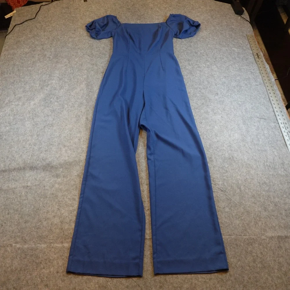 Lilly Pulitzer Jumpsuit Women 6 NWT Navy Blue Jada Puff Sleeve Wide Leg